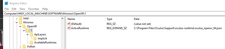 OpenXR Registry Setting