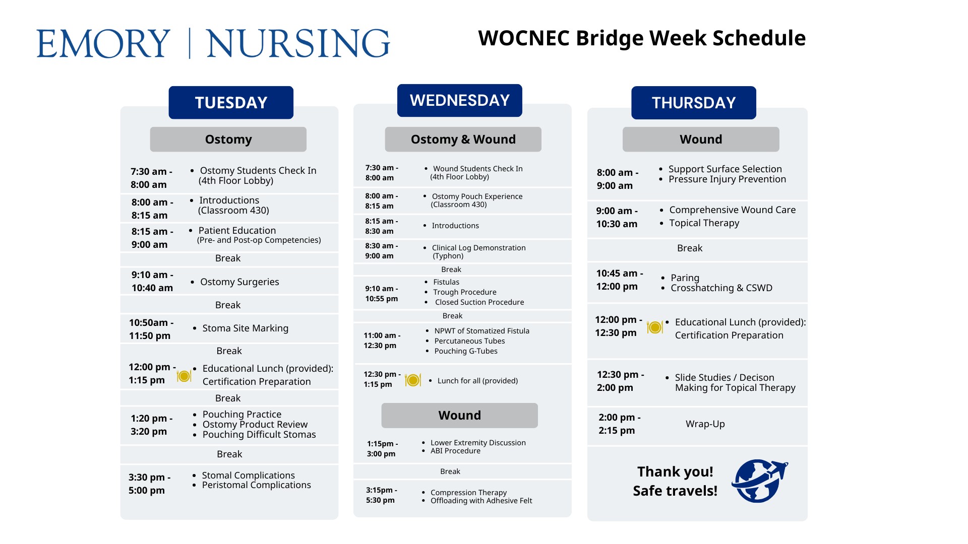 Updated Bridge Week Schedule for Emory University Wound Care Program