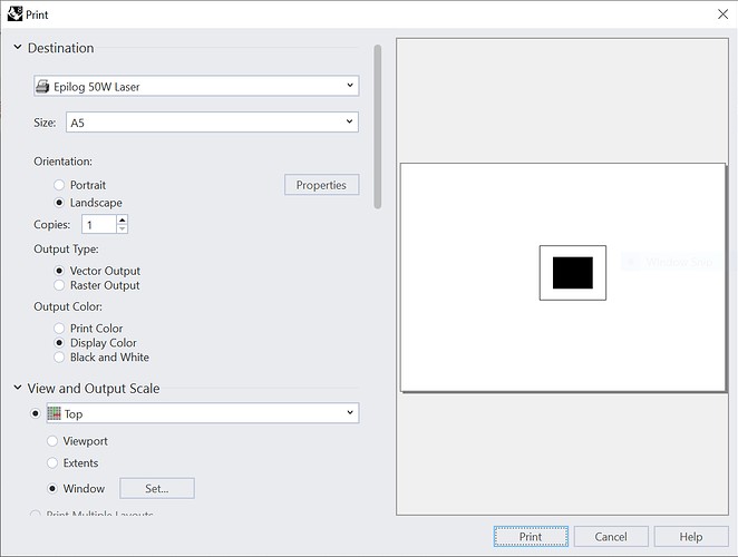 Primary Print Menu in Rhino 8 Showing Standard Settings