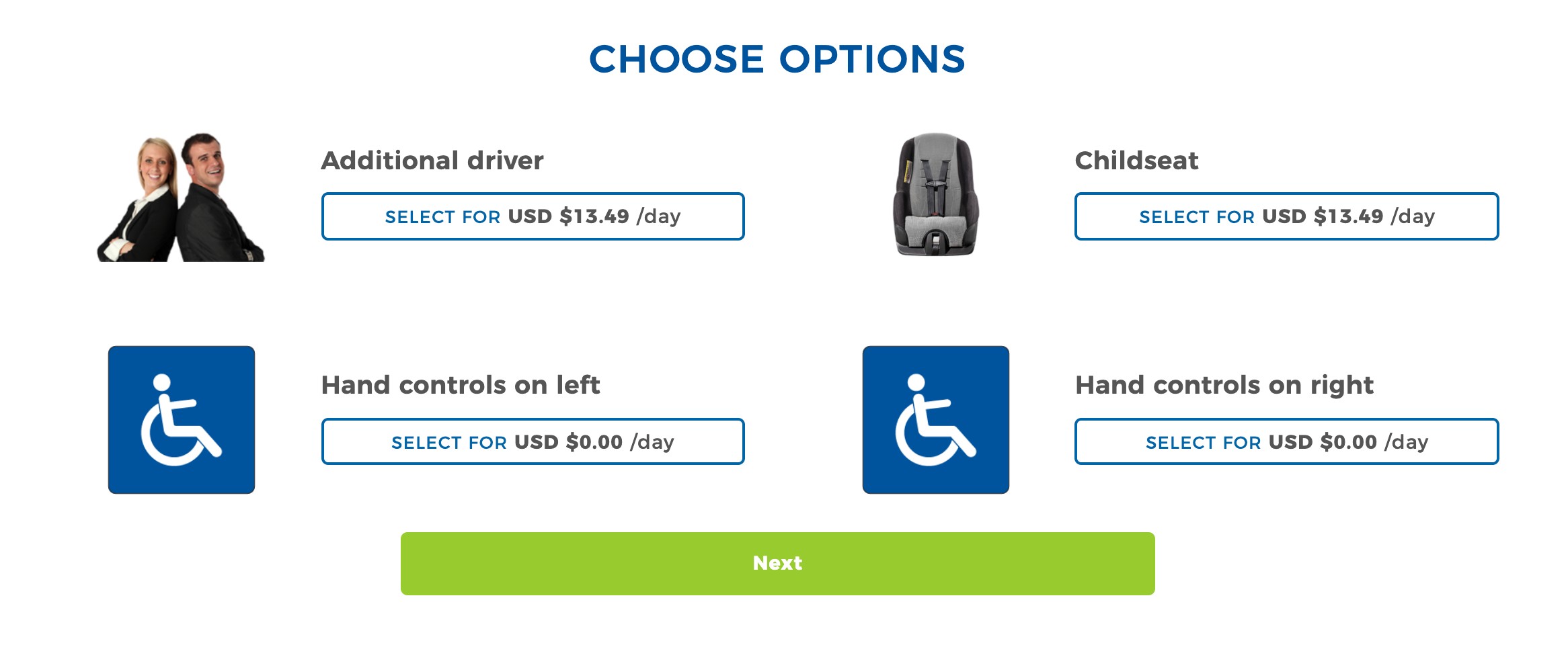 Advantage Car Rental Options Page