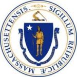 The Massachusetts state seal features a Native American with a bow and arrow, a five-pointed star, and the motto