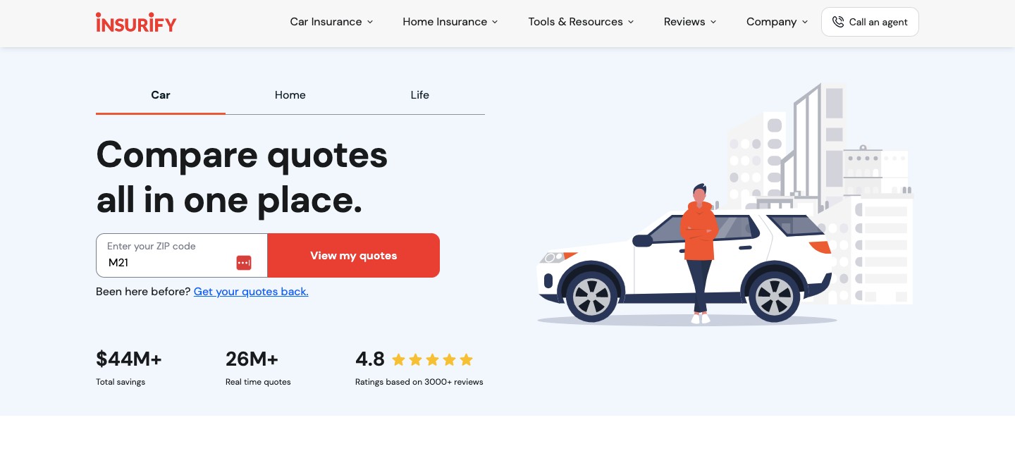 insurify homepage screenshot