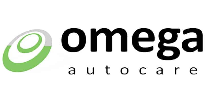 Omega Auto Care logo featuring the company name and a stylized automotive element