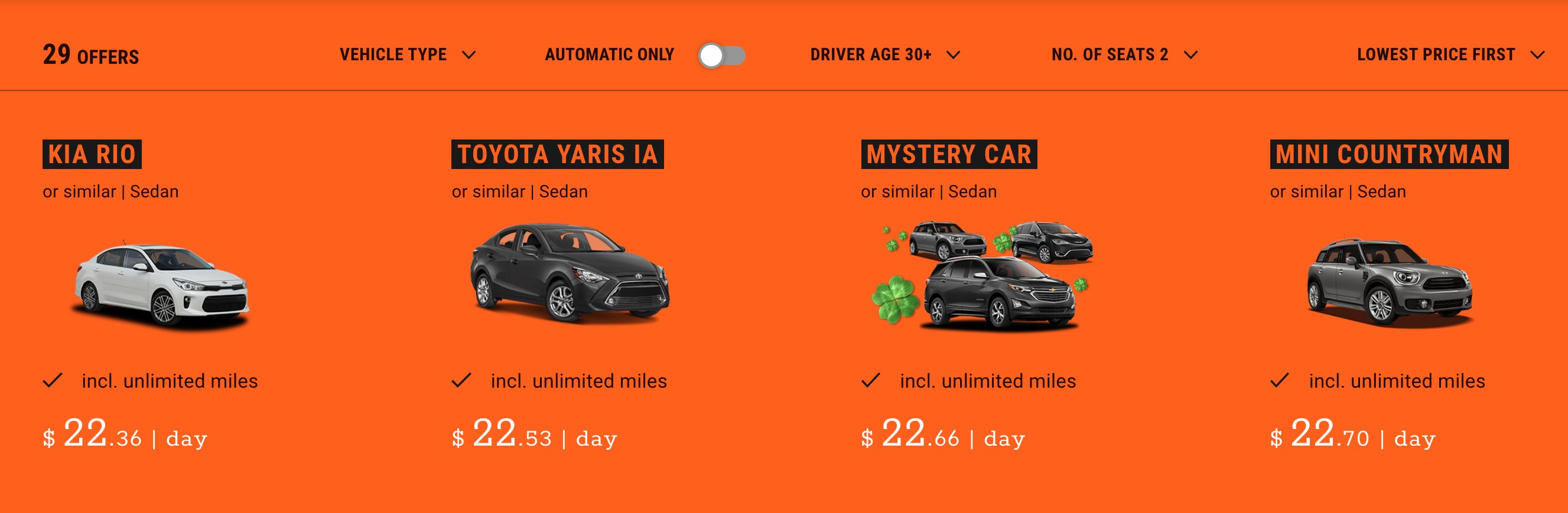 SIXT car rental search results with filters