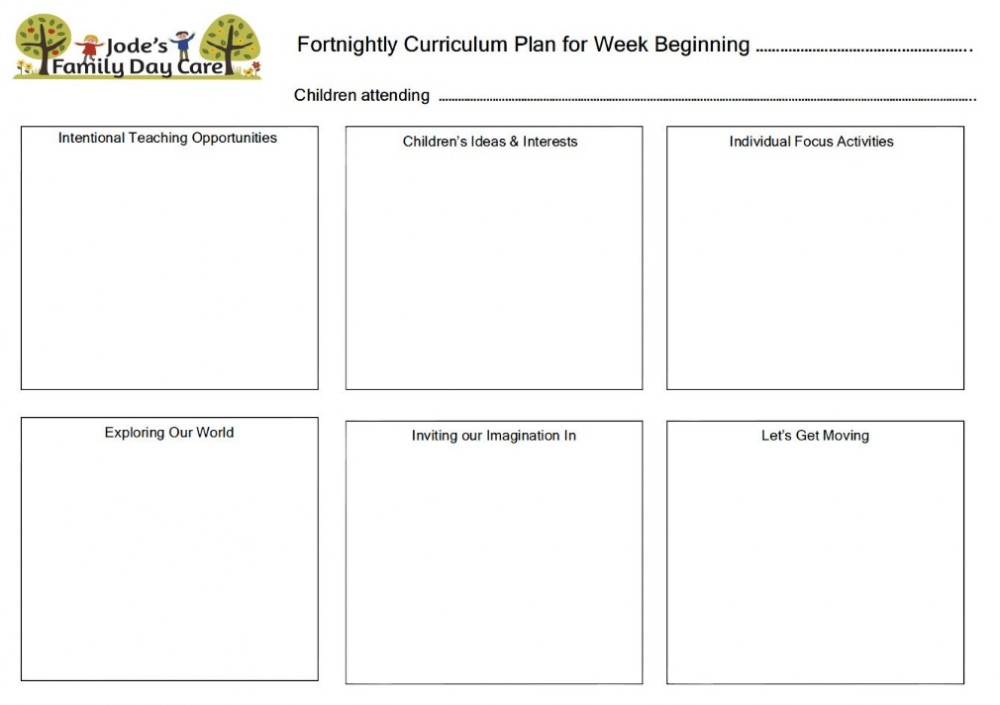 Family day care program template example showcasing documentation strategies and EYLF learning outcomes for early childhood educators.