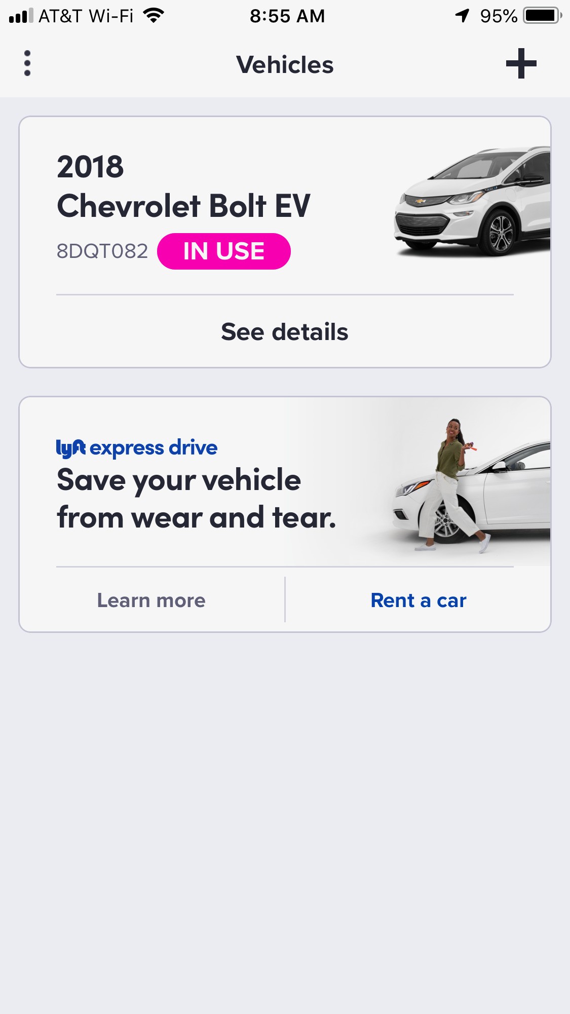 Lyft App Vehicle Tab